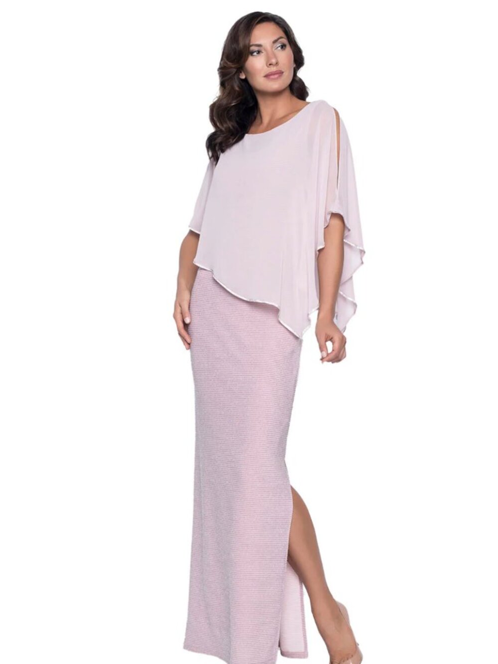 Frank Lyman Cape Overlay Pink Sparkle Gown